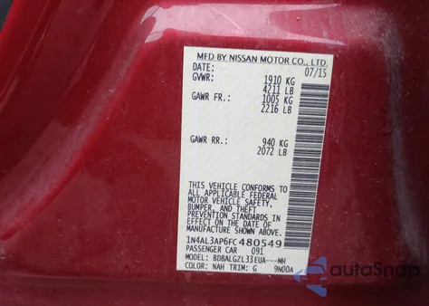 2015 Nissan Altima 2.5 S из США, поврежденный, VIN 1N4AL3AP6FC480549